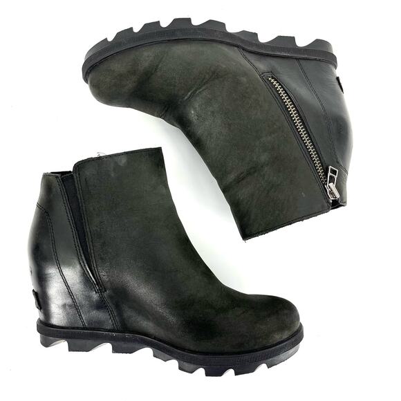 Sorel Women’s 7.5 / 38.5 Black Leather Zip JOAN OF ARCTIC WEDGE II ZIP WP NL3364 - Picture 5 of 9